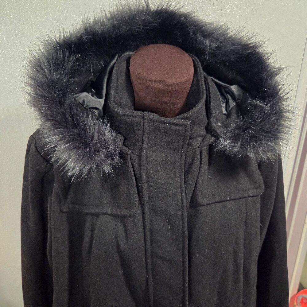 A New Day Black Peacoat Wool Blend Faux Fur Lined Hood XXL